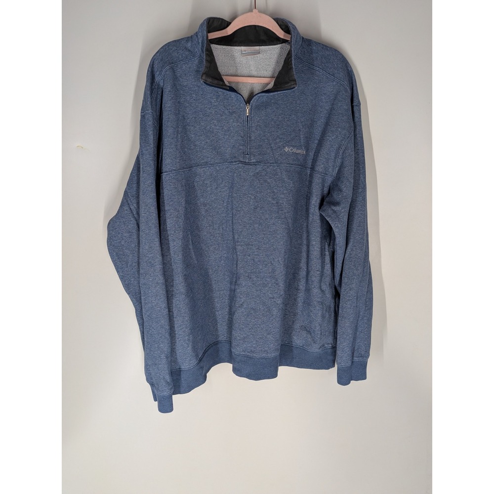 Columbia Mens 3XT Blue Heathered Quarter Zip Fleece Pullover Sweatshirt Big Tall